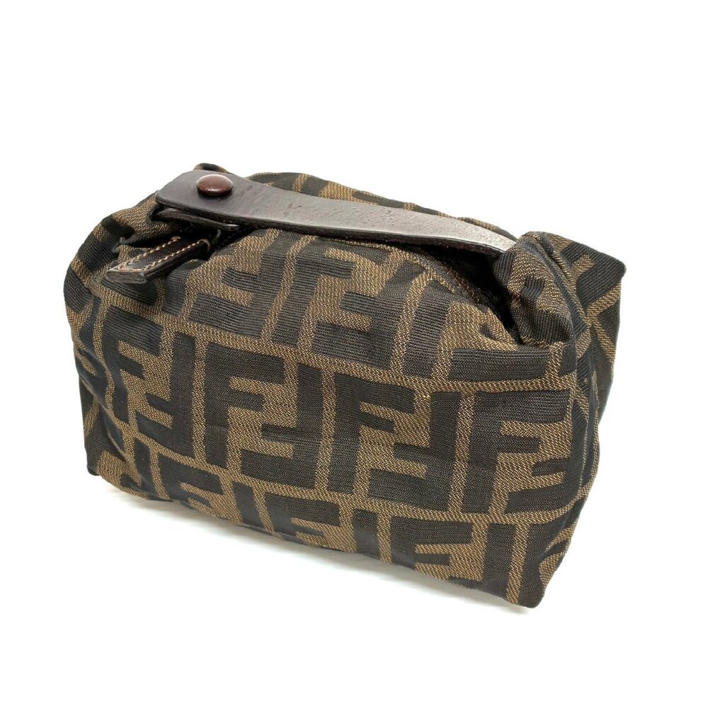 FENDI Zucca Handbag Vanity Clutch Brown